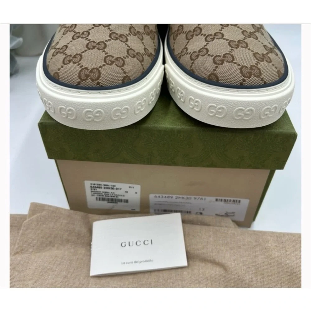 Gucci, GG Supreme, slip on canvas sneakers size 13 made in Italy
